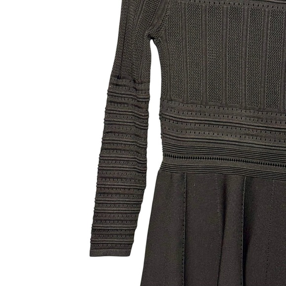 ZARA Rare Textured Open Weave Long Sleeve A Line Black Ribbed Dress size Large - Picture 6 of 12
